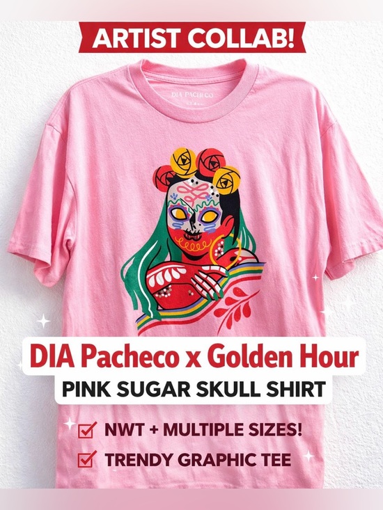 DIA Pacheco x Golden Hour Tops - DIA Pacheco x Golden Hour Graphic Tee NWT Pink Sugar Skull Artist Collab